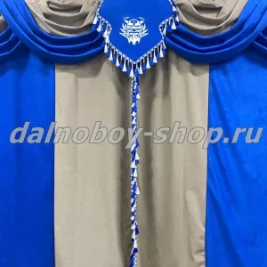 Шторы спальника ПРЕМИУМ 1.2*1.5 велюр (алоба) +ламбрекен синий+бежевый