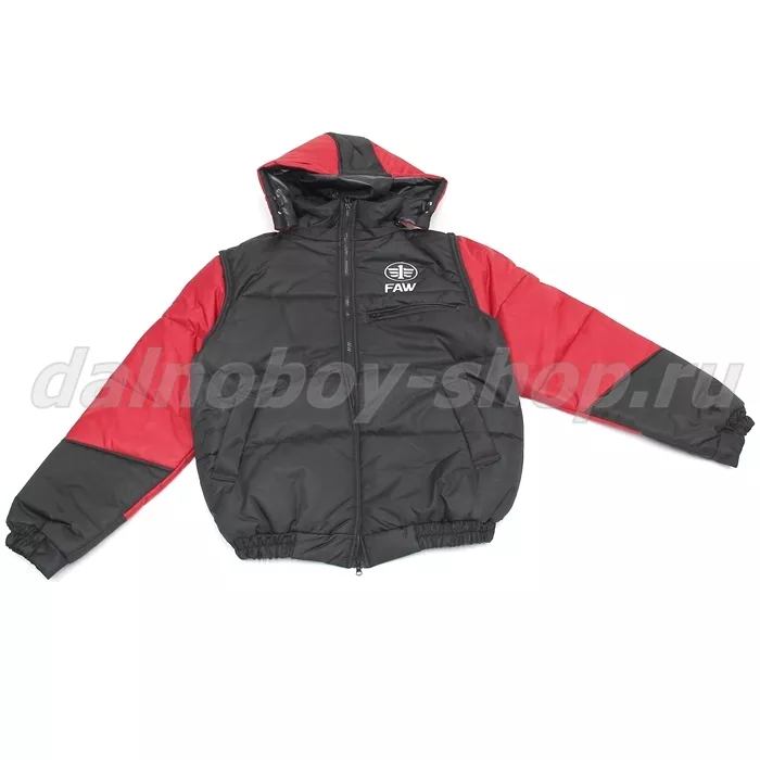 Куртка мужская утепленная с капюшон. (комбинир.) / FAW / 64-66 /  красно-черная
