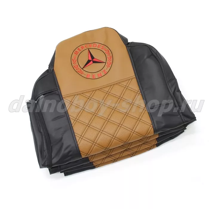 Чехол - сиденье / иск.кожа /PREMIUM / MERCEDES MP II/III 2004-2013 (2ремня)(2 выс.сид.) черн+фокс