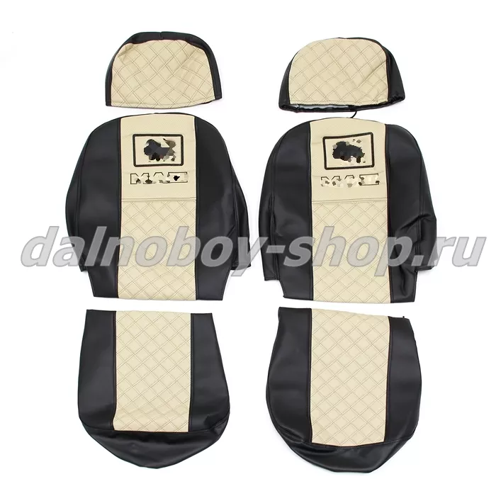 Чехол - сиденье / иск.кожа /PREMIUM / EURO-MZ (2 сидения+2 подголовника) / Черн+Беж