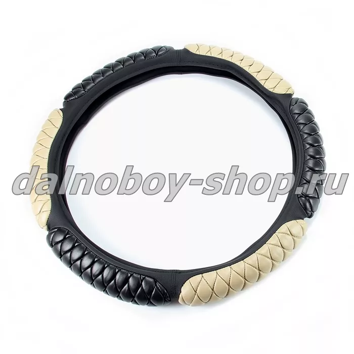 Оплетка на  руль универсальная СТЕГАНАЯ 45*10cm XXL черно-беж