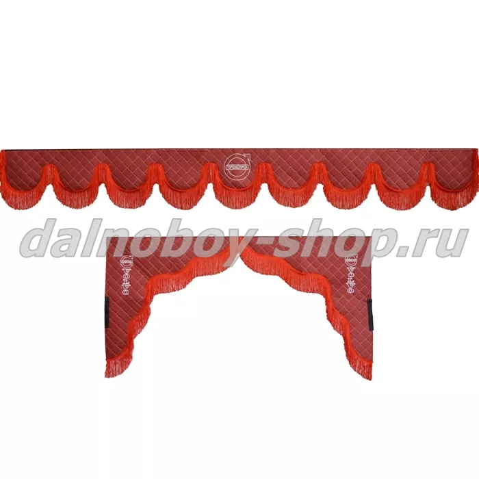 Ламбрекен лоб.+ шторка боковая ЕВРО кожзам 2.2м VOLVO красный + красная бахрома