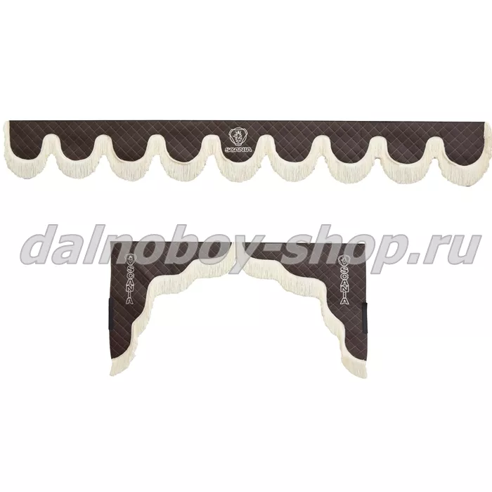 Ламбрекен лоб.+ шторка боковая ЕВРО кожзам 2.2м SCANIA коричневый + беж бахрома