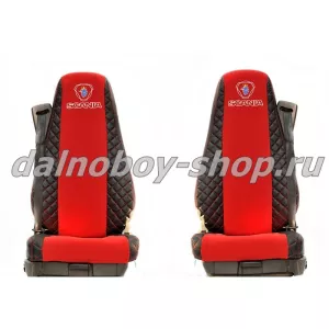 Чехол - сиденье иск.кожа+велюр PREMIUM SCANIA (2004-2014) 5 серия (2 ремня)(2 выс.сид.) черн-красн