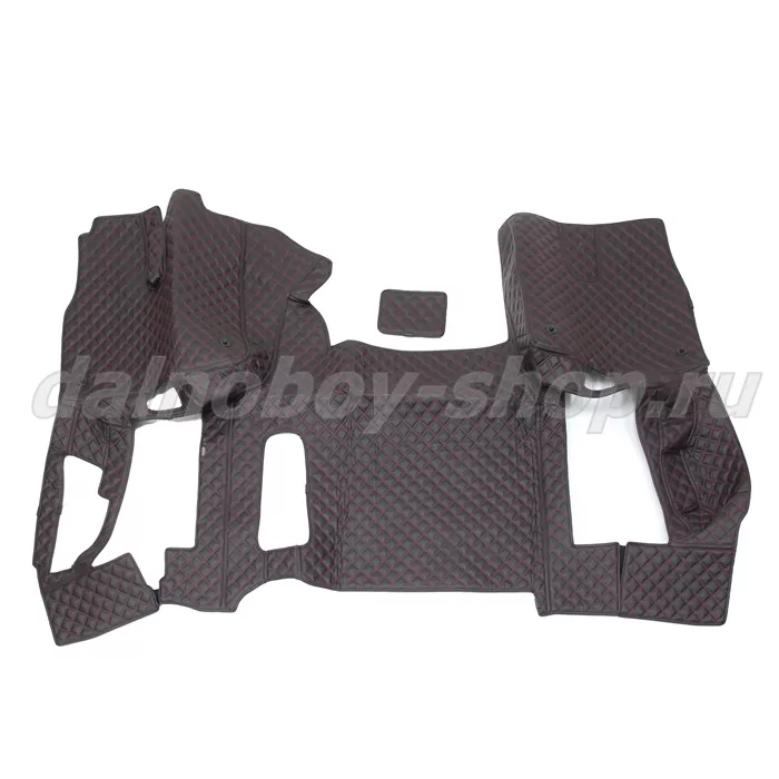 Коврик кож.зам. 3D под ноги Man TGX (2016-2021) авт с ящ с хол 2х нитка черная кожа/нить красная