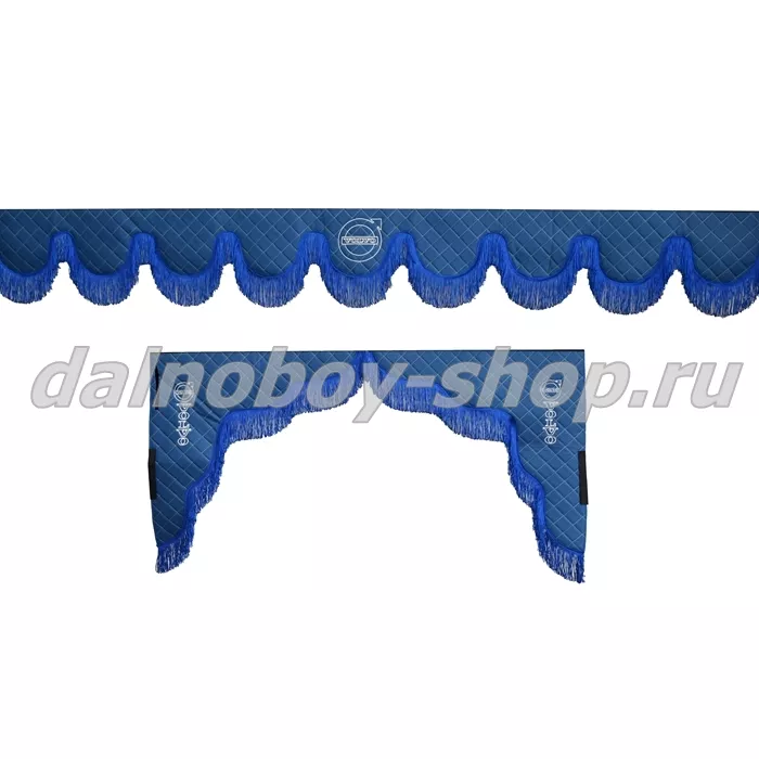 Ламбрекен лоб.+ шторка боковая ЕВРО кожзам 2.2м VOLVO синий + синяя бахрома