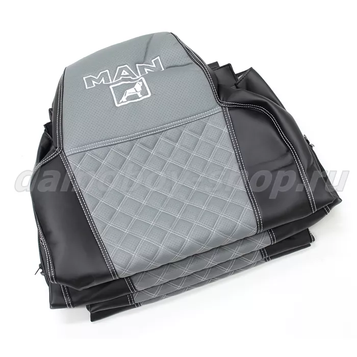 Чехол - сиденье / иск.кожа /PREMIUM / MAN TGX от 2019г. (1рем./широкая спинка) черно-сер