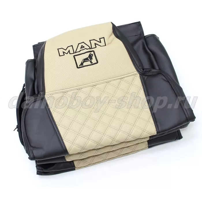 Чехол - сиденье / иск.кожа /PREMIUM / MAN TGX от 2019г. (1рем./широкая спинка) черно-беж