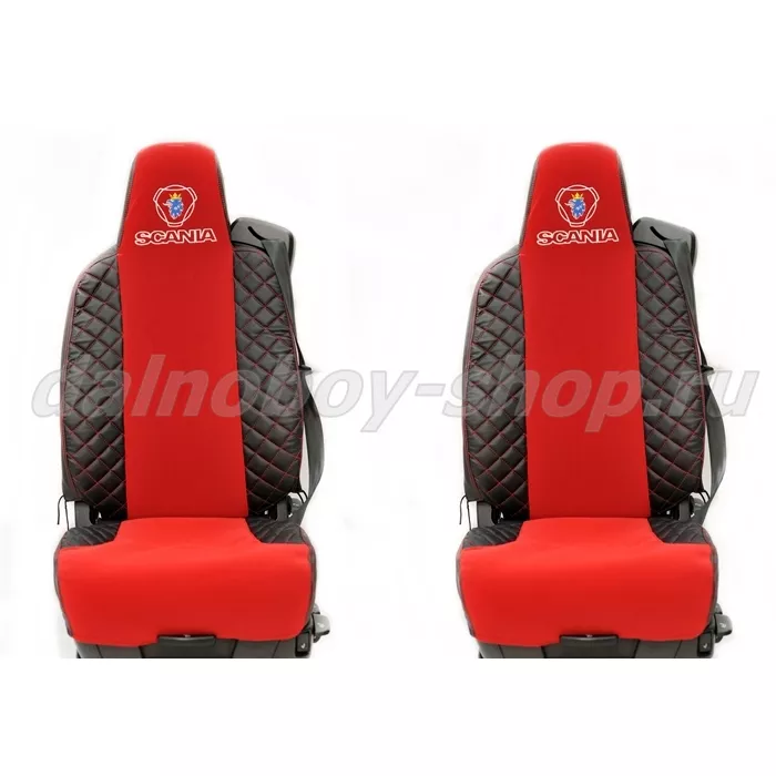 Чехол - сиденье иск.кожа+велюр PREMIUM SCANIA 6 серия G, R от 2014г.(2выс.сид) черно-красный