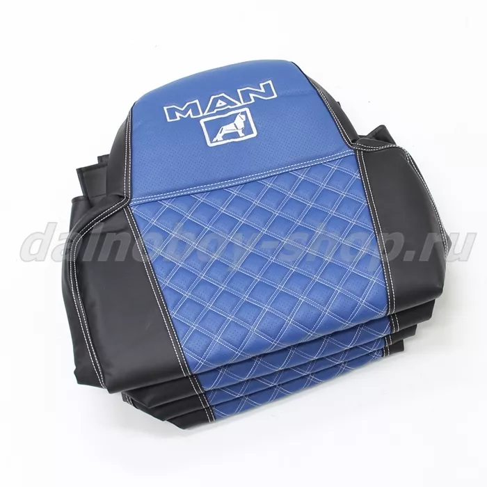 Чехол - сиденье / иск.кожа /PREMIUM / MAN TGX от 2019г. (1рем./широкая спинка) черно-син