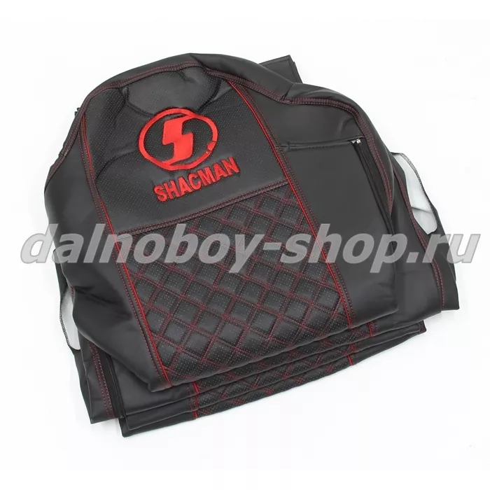 Чехол - сиденье / иск.кожа /PREMIUM / SHACMAN X6000 (SH05) / Черн + крас нити