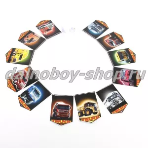 Гирлянда флажков ПЛАСТИК пятиугольная "МАШИНКИ-ДЕВУШКИ" 11*7,5