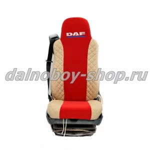 Чехол - сиденье иск.кожа+велюр PREMIUM DAF XF -95-105 до 2009г. (2 ремня)(2выс.сид.) бежево-красный