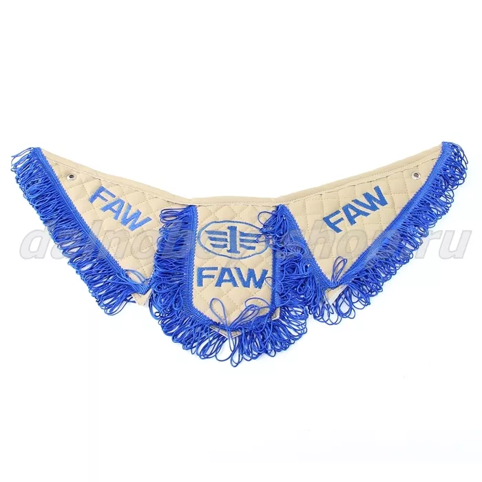 Вымпел из 3-х частей Иск кожа стеганный FAW бежевый + синяя бахрома
