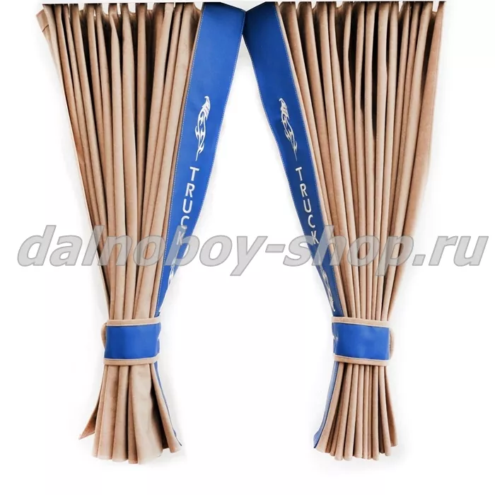 Шторы лобовые "Евро-Гармошка" 2.2*0.85 бежевый велюр+синяя кожа