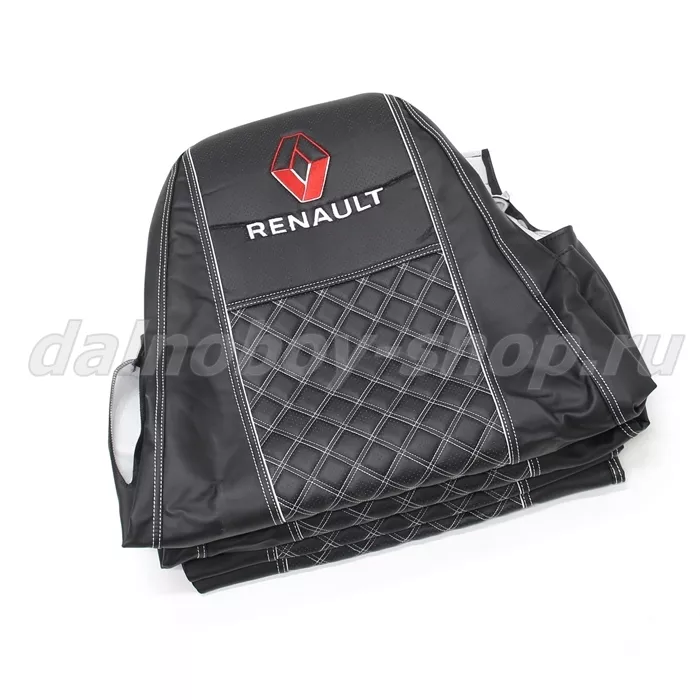 Чехол - сиденье / иск.кожа /PREMIUM / RENAULT PREMIUM/MAGNUM 2002-2013г (2 выс.сид) черн + бел нити