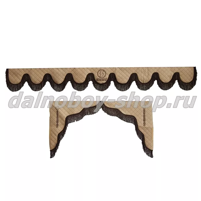 Ламбрекен лоб.+ шторка боковая ЕВРО кожзам 2.2м SHACMAN бежевый + коричневая бахрома