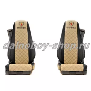 Чехол - сиденье / иск.кожа /PREMIUM / SCANIA (2004-2014) 5 серия (2 ремня)(2 выс.сид.) черн+беж
