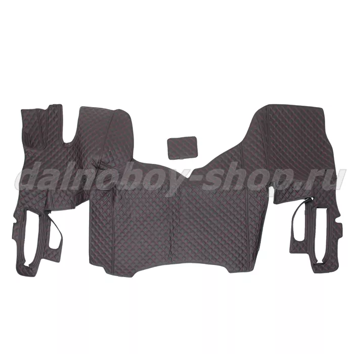 Коврик кож.зам. 3D под ноги RENAULT T вод+пас 2х нитка черная кожа/нить красная