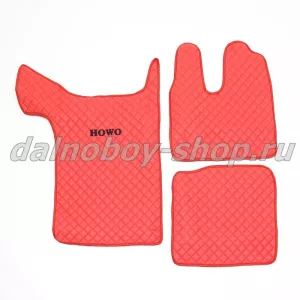 Коврик кож.зам. под ноги Польша HOWO T5G (2021-) Узкая кабина / АКПП / Красный
