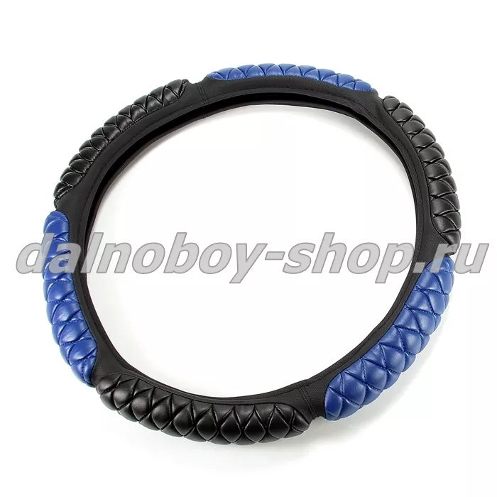 Оплетка на  руль универсальная СТЕГАНАЯ 45*10cm XXL черно-синяя