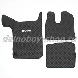 Коврик кож.зам. под ноги Польша HOWO T5G (2021-) Узкая кабина / АКПП / Черный+Черные нити