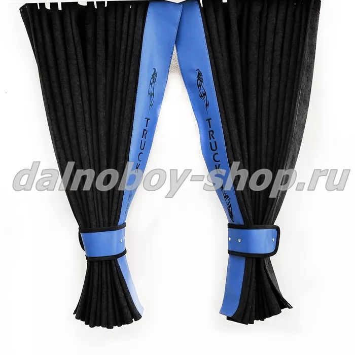 Шторы лобовые "Евро-Гармошка" 2.2*0.85 черный велюр+синяя кожа
