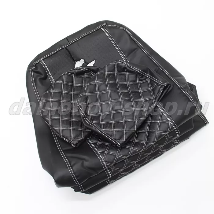 Чехол - сиденье / иск.кожа /PREMIUM / KMZ (2 сид.2подголов.) без ремней / черн+бел.нити