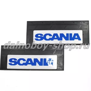 Брызговики задние резина (светоотражающие) 660*270 SCANIA (белый+синяя надпись)