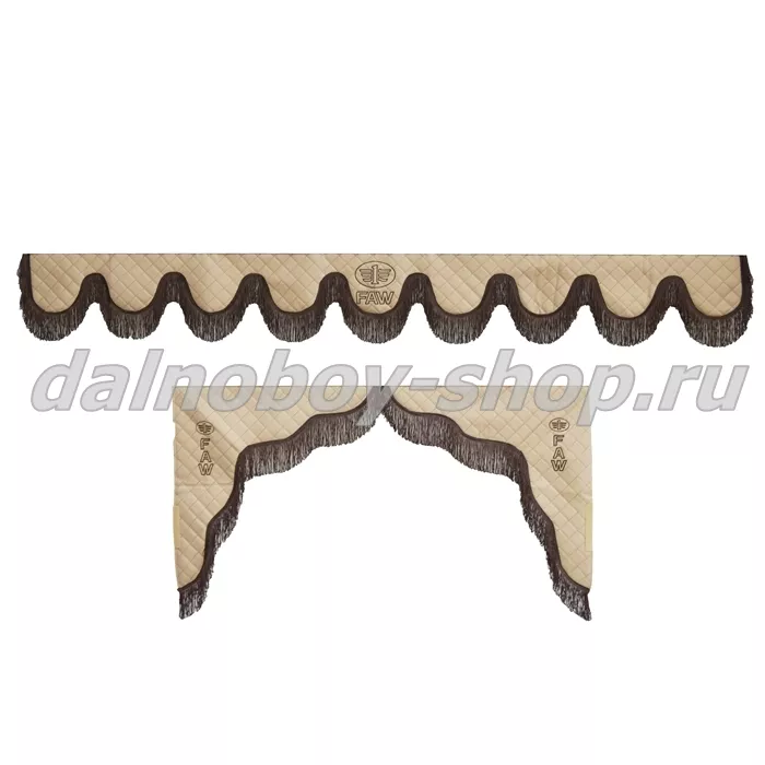 Ламбрекен лоб.+ шторка боковая ЕВРО кожзам 2.2м FAW бежевый + коричневая бахрома