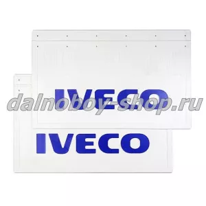 Брызговики задние резина (тисненные) БЕЛЫЕ 600*400 IVECO синяя надпись