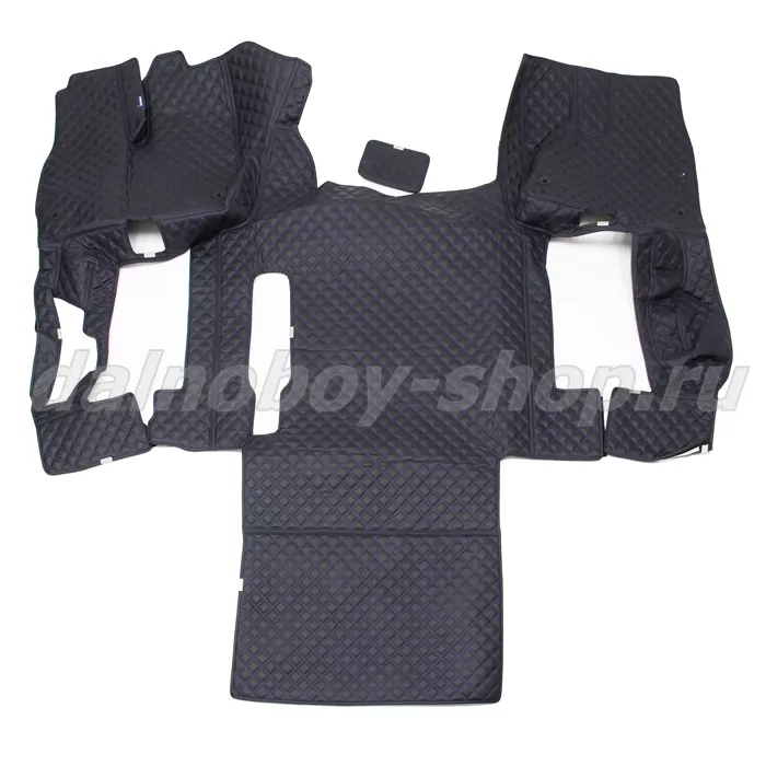 Коврик кож.зам. 3D под ноги Man TGX (2016-2021) авт с ящ без хол 2х нитка черная кожа/нить синяя