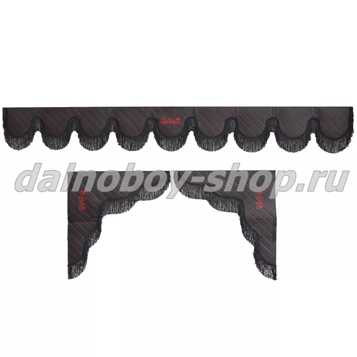 Ламбрекен лоб.+ шторка боковая ЕВРО кожзам 2.2м DAF черный + черная бахрома