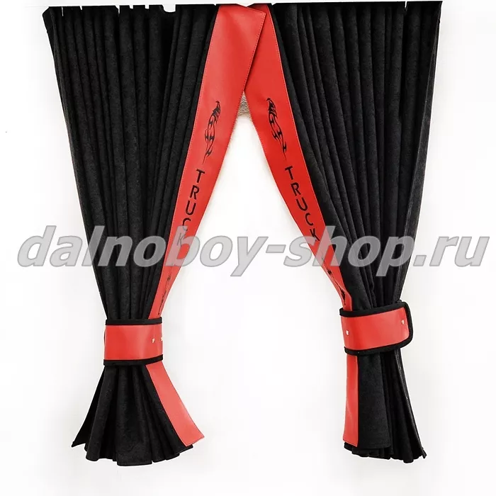 Шторы лобовые "Евро-Гармошка" 2.2*0.85 черный велюр+красная кожа