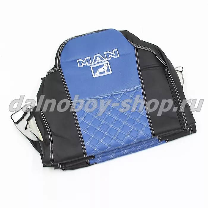 Чехол - сиденье / иск.кожа /PREMIUM / MAN TG-A/X/S/M/L  до 2017 (2 ремня)(2 выс.сид.) черн+синий