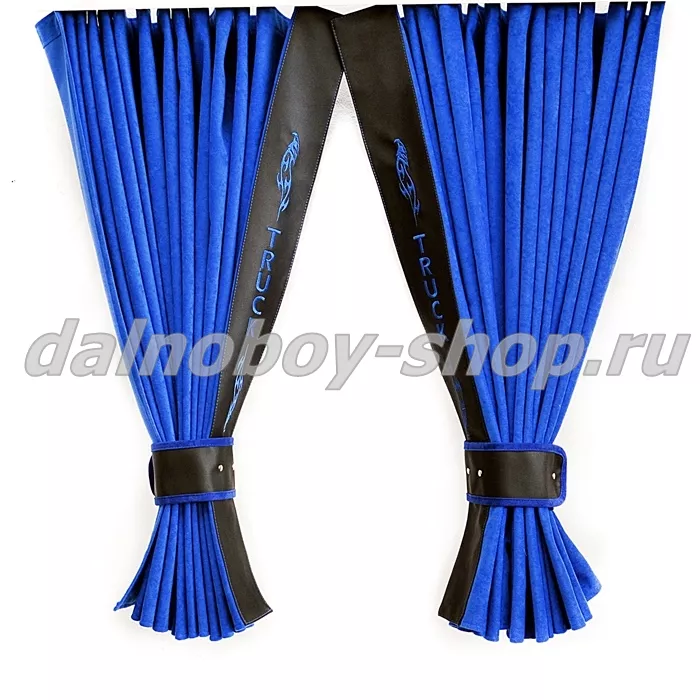 Шторы лобовые "Евро-Гармошка" 2.2*0.85 синий велюр+черная кожа