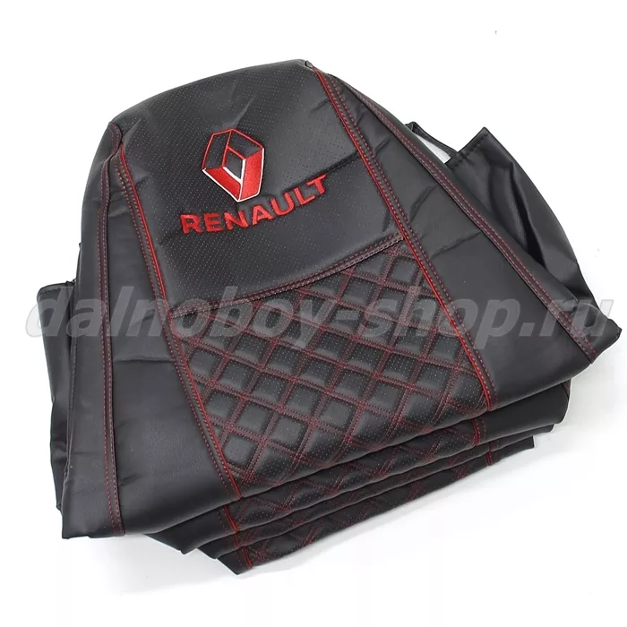 Чехол - сиденье / иск.кожа /PREMIUM / RENAULT PREMIUM/MAGNUM 2002-2013г (2 выс.сид) черн + крас нит