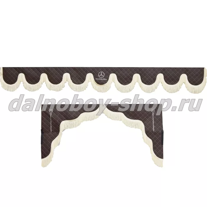 Ламбрекен лоб.+ шторка боковая ЕВРО кожзам 2.2м MERCEDES коричневый + беж бахрома