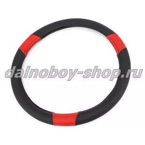 Оплетка на  руль универсальная НАТУРАЛЬНАЯ КОЖА 50*10cm XXXXL черно-красная