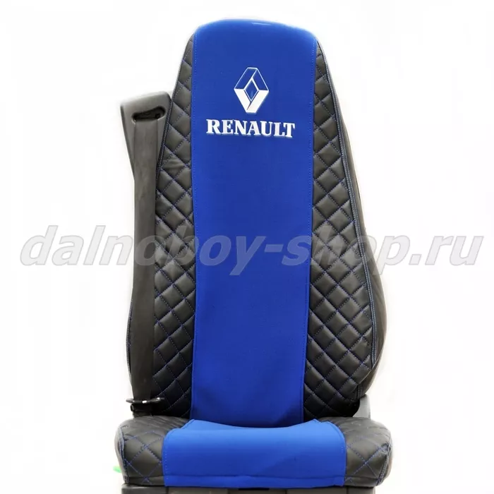 Чехол - сиденье иск.кожа+велюр PREMIUM RENAULT PREMIUM/MAGNUM 2002-2013г (2 выс.сид) черно-синий