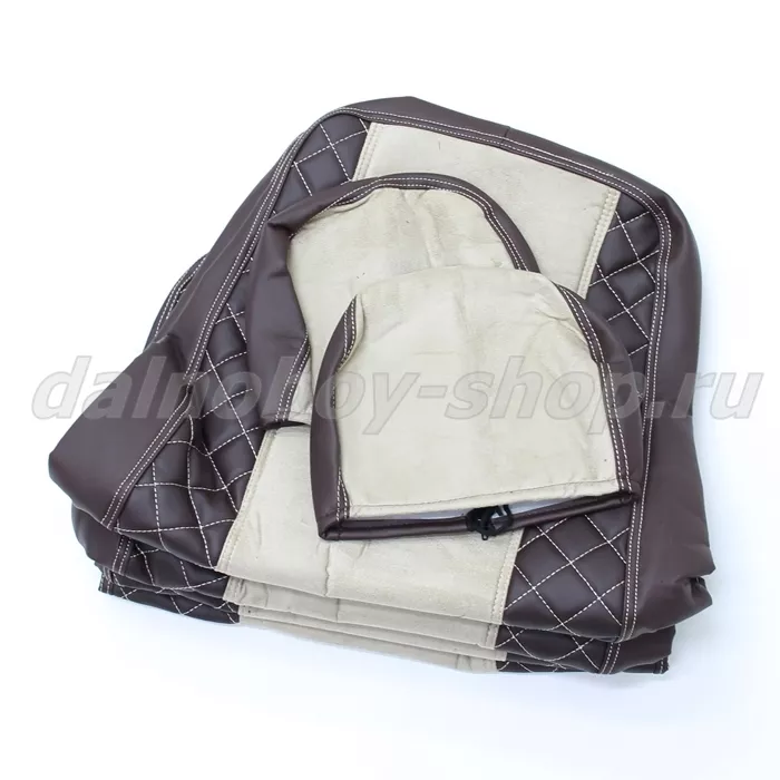 Чехол - сиденье иск.кожа+велюр PREMIUM KMZ EURO ( 2 высоких сидения ) / БЕЗ ЛОГОТИПА / коричнево-беж