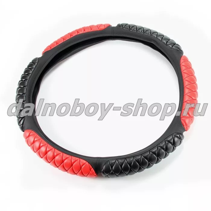 Оплетка на  руль универсальная СТЕГАНАЯ 45*10cm XXL черно-красная