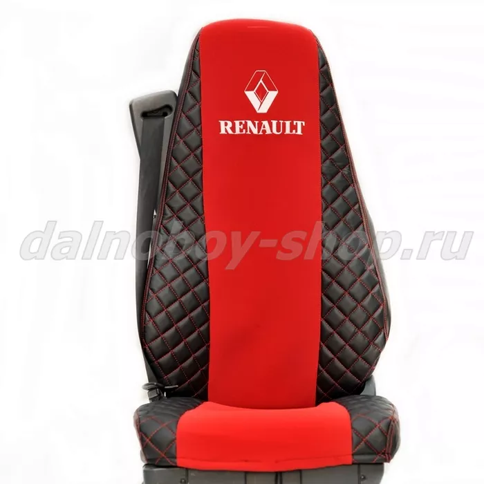 Чехол - сиденье иск.кожа+велюр PREMIUM RENAULT PREMIUM/MAGNUM 2002-2013г (2 выс.сид) черно-красный