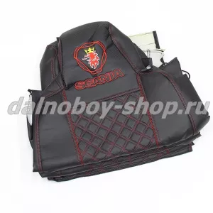 Чехол - сиденье / иск.кожа /PREMIUM / SCANIA 6 серия от 2014 г. 2выс ( разные сидения ) черн+кра нит