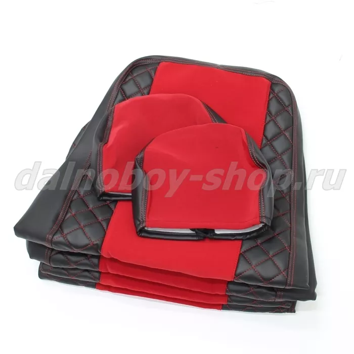 Чехол - сиденье иск.кожа+велюр PREMIUM KMZ EURO ( 2 высоких сидения ) / БЕЗ ЛОТИПА / черно-красный