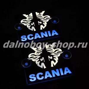 Табличка светящаяся черная 13/15 см. SCANIA бел/син 24v (2шт) двойная