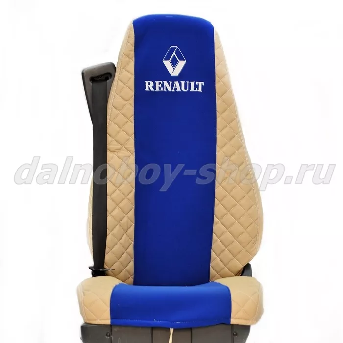Чехол - сиденье иск.кожа+велюр PREMIUM RENAULT PREMIUM/MAGNUM 2002-2013г (2 выс.сид) беж-син
