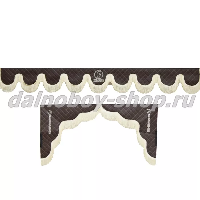 Ламбрекен лоб.+ шторка боковая ЕВРО кожзам 2.2м SHACMAN коричневый + беж бахрома