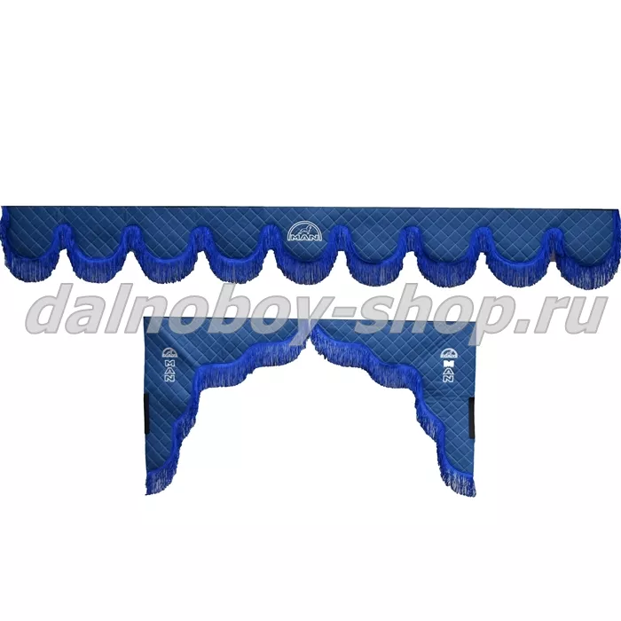 Ламбрекен лоб.+ шторка боковая ЕВРО кожзам 2.2м MAN синий + синяя бахрома