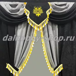 Шторы спальника ПРЕМИУМ 1.2*1.5 велюр (алоба) +ламбрекен черные+серый